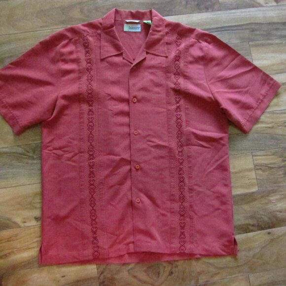 Men’s CUBAVERA Red Short Sleeve Shirt Size L ..EXCELLENT - Picture 1 of 11